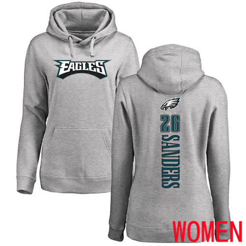 Women Philadelphia Eagles #26 Miles Sanders Ash Backer NFL Pullover Hoodie Sweatshirts